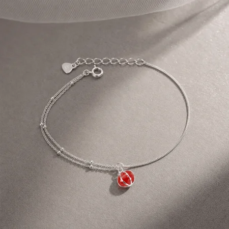 Silver Red Bead Charm Bracelet