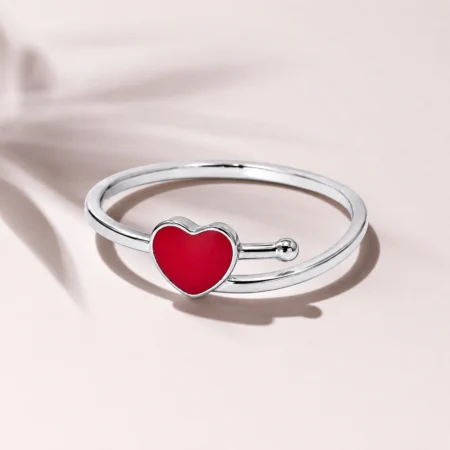Red Heart Adjustable Silver Ring