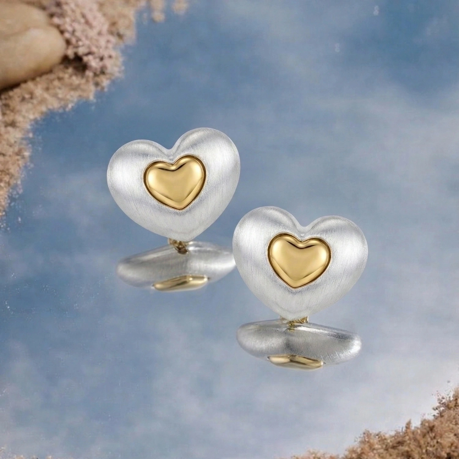 Two-Tone Heart Stud Earrings
