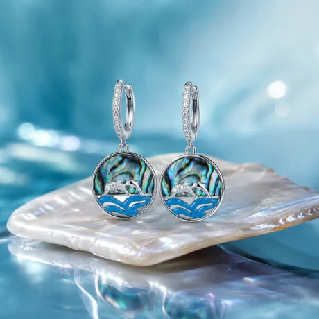 Ocean Dolphin Mother of Pearl Hoop Earrings