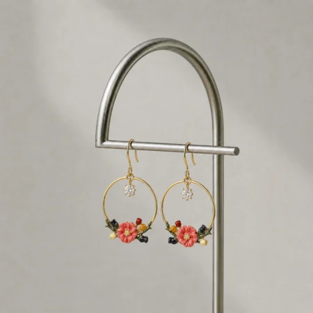 Floral Hoop Drop Earrings