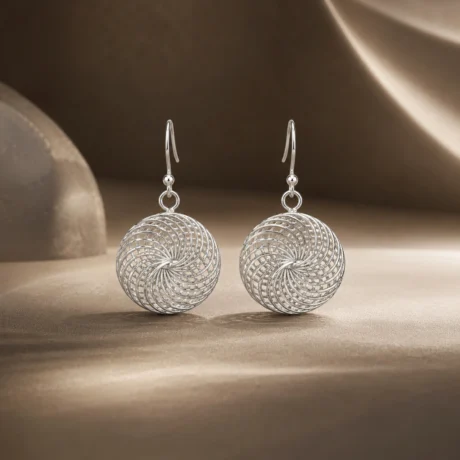Silver Spiral Mesh Drop Earrings