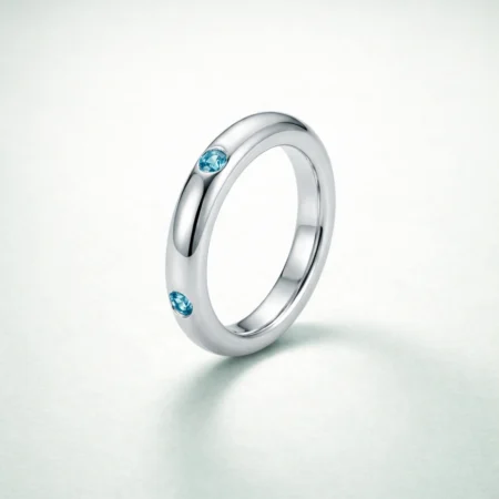 Aqua Solitaire Silver Band Ring