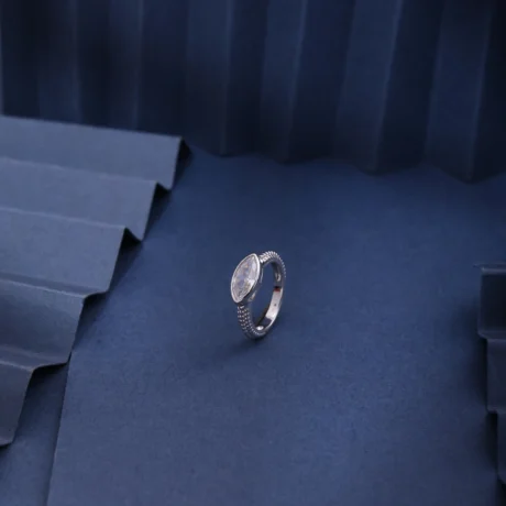 Marquise Solitaire Beaded Band Ring