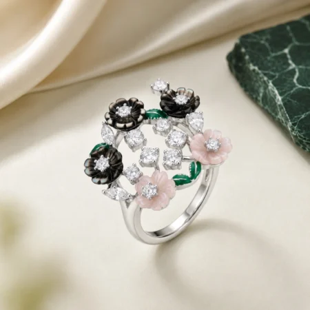 Alencia Enchanted Blossom Silver Floral Ring
