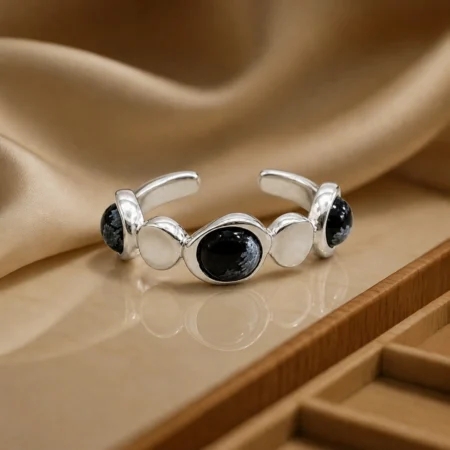 Midnight Pebble Silver Ring