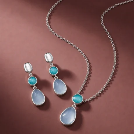 Aqua Pearl Drop Necklace & Earrings Combo