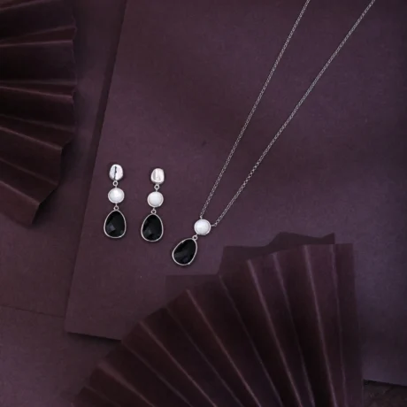 Midnight Pearl Drop Necklace & Earrings Combo