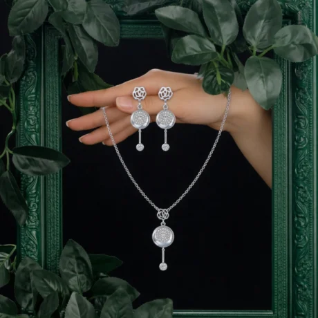 Rose Glow Round Drop Pendant & Earrings Combo