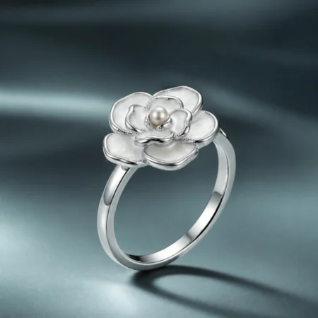 Pearl Bloom Silver Floral Ring