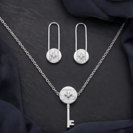 Lustrous Baguette Halo & Pearl Set