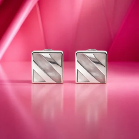Geometric Silver Square Stud Earrings