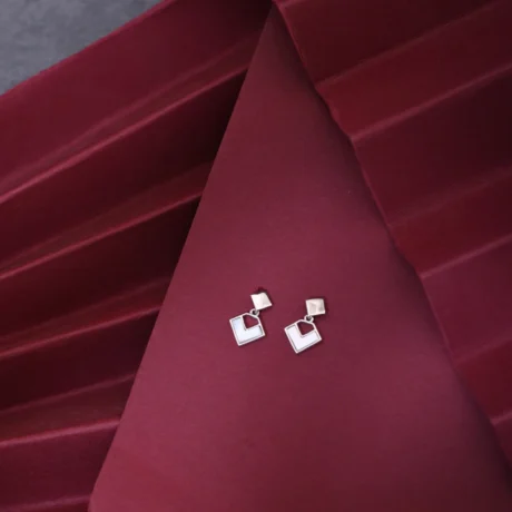 Geometric Square Silver Drop Earrings
