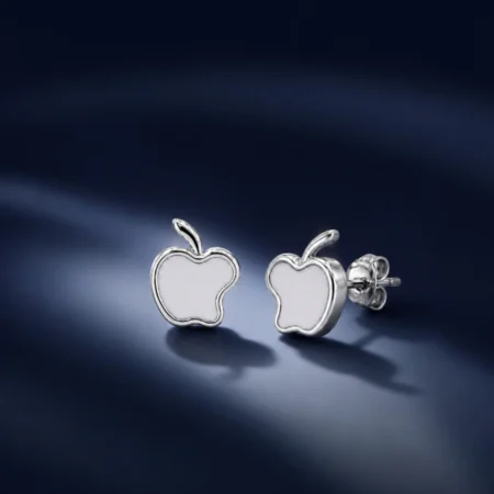 Apple Charm Silver Stud Earrings