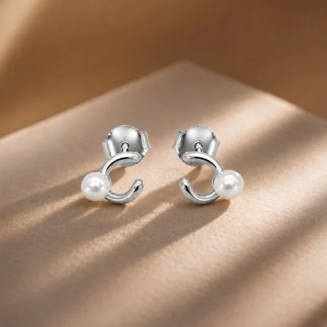 Pearl Curve Hoop Stud Earrings