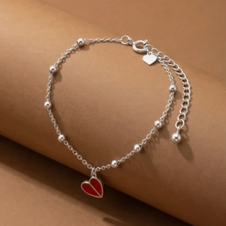 Red Heart Charm Silver Bracelet