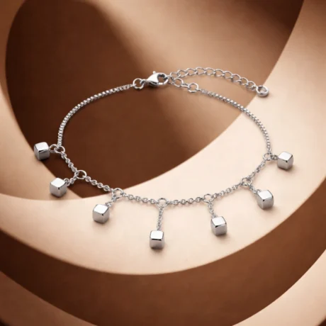 Silver Cube Charm Bracelet