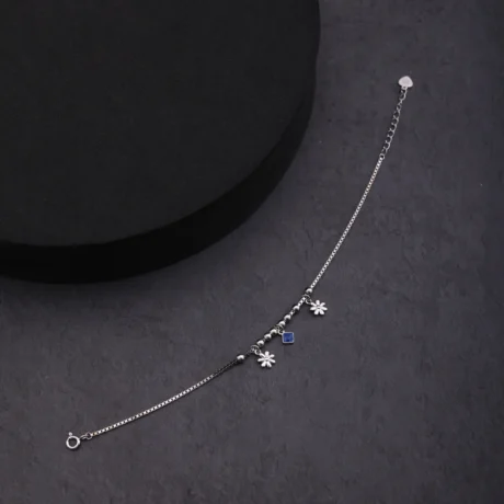 Silver Blue Stone Floral Charm Bracelet