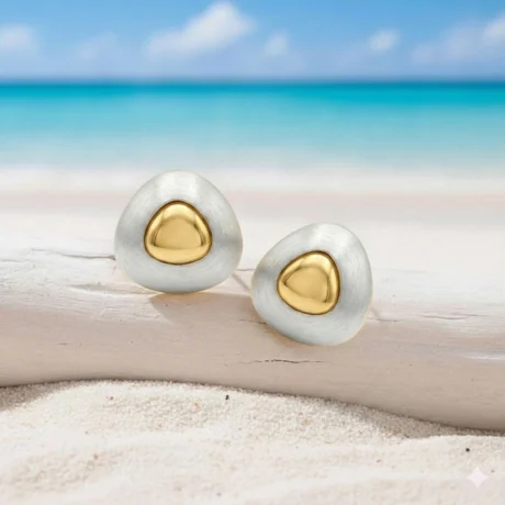 Dual-Tone Pebble Stud Earrings