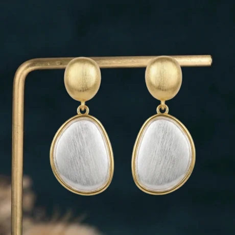 Two-Tone Brushed Teardrop Earrings