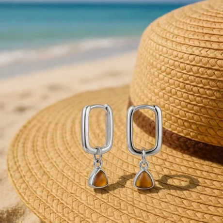 Amber Drop Rectangle Hoop Earrings