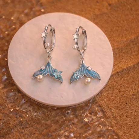 Ocean Tail Star Pearl Drop Earrings