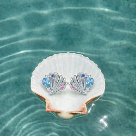 Ocean Shell Silver Stud Earrings