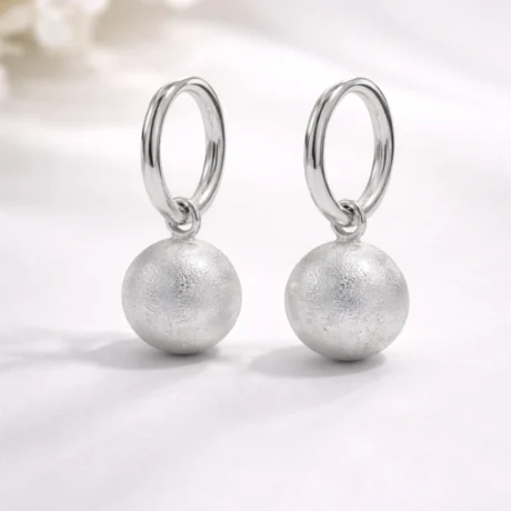Silver Oval Hoop Ball Drop Earrings