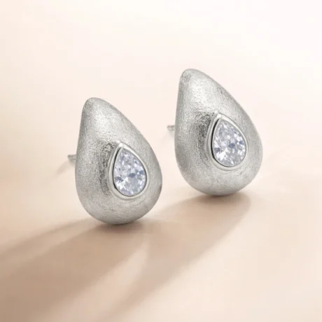 Silver Dewdrop Crystal Stud Earrings