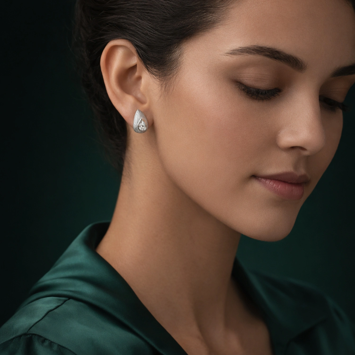 Silver Dewdrop Crystal Stud Earrings - Image 2