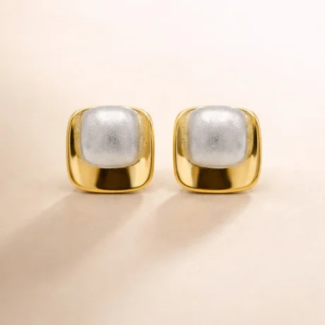 Dual-Tone Cushion Square Stud Earrings