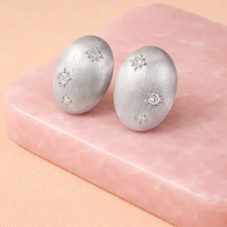 Celestial Oval Silver Stud Earrings