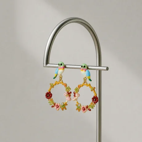 Enchanted Bird Garden Hoop Earrings