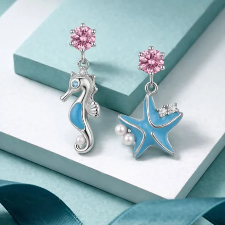 Ocean Charm Seahorse & Starfish Drop Earrings