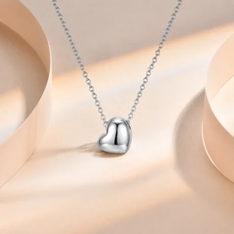 Silver Puffy Heart Pendant Necklace