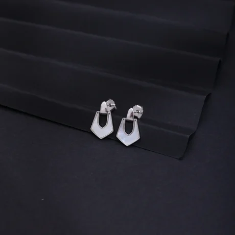 Geometric Shield Silver Drop Earrings