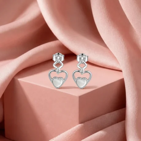 Silver Heart Drop Stud Earrings