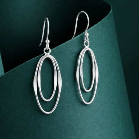 Silver Oval Loop Drop Earrings