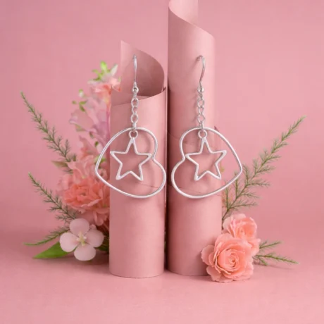 Silver Heart & Star Dangle Earrings