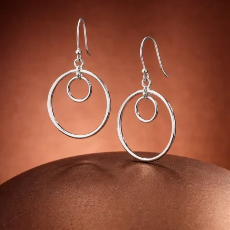 Silver Double Circle Drop Earrings