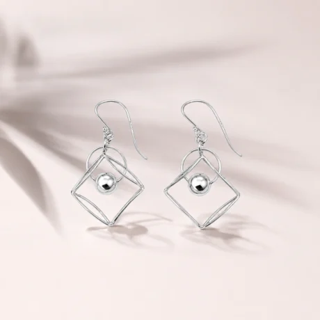 Sterling Silver Geometric Ball Drop Earrings