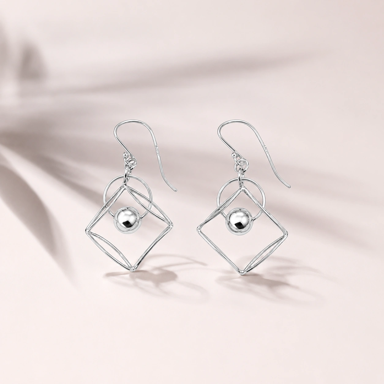 Sterling Silver Geometric Ball Drop Earrings