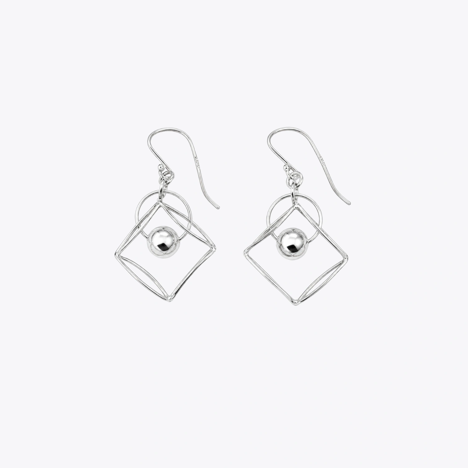 Sterling Silver Geometric Ball Drop Earrings - Image 3