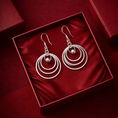 Silver Orb Circle Drop Earrings