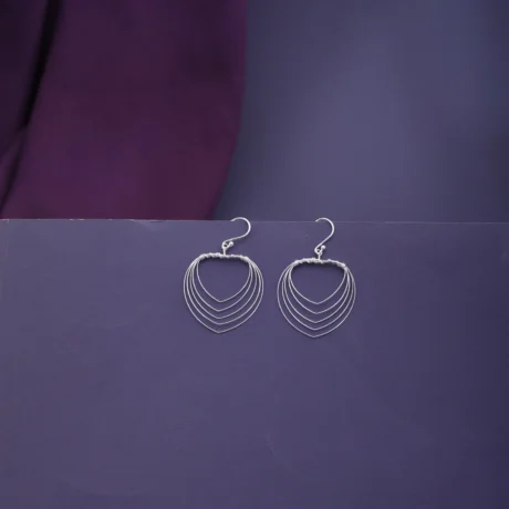 Layered Fan Silver Drop Earrings