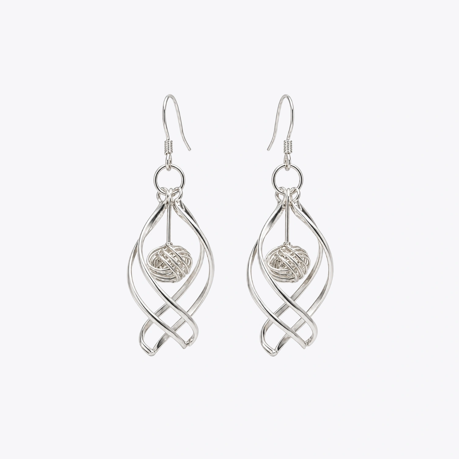 Silver Swirl Ball Drop Earrings - Image 3