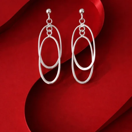 Silver Oval Orbit Drop Earrings