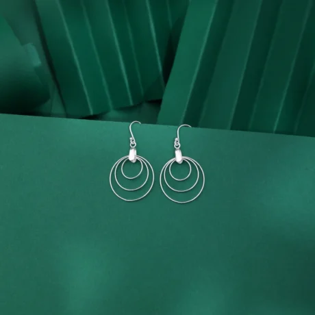 Triple Circle Silver Drop Earrings
