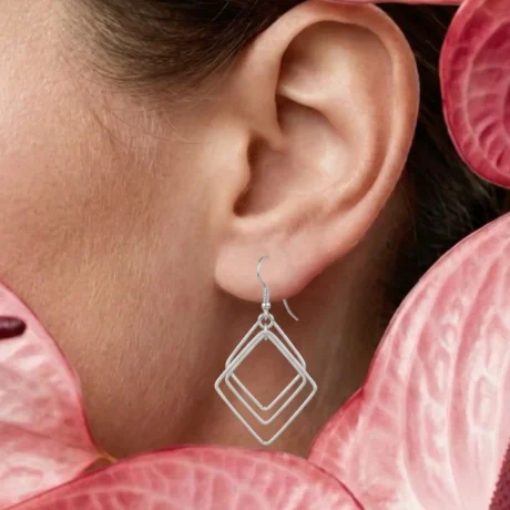 Silver Geometric Diamond Drop Earrings