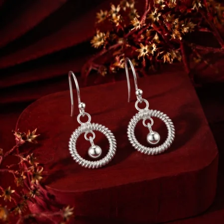 Silver Ripple Circle Drop Earrings